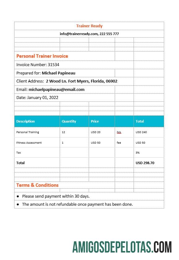 realista Modelo de fatura de personal trainer